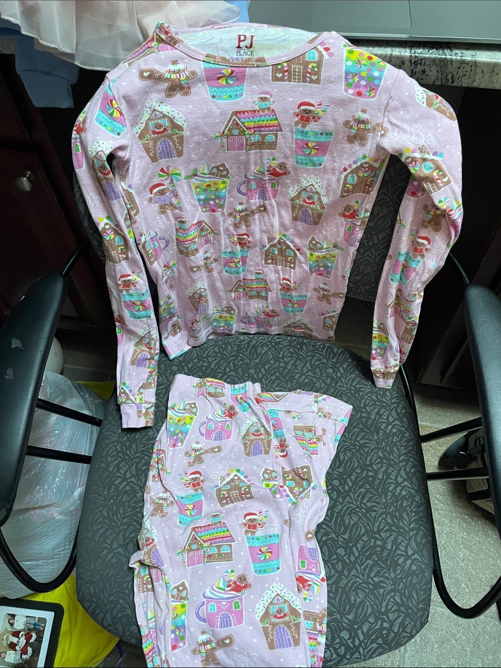 Kids Pink Gingerbread & Candy Print Pajama Set